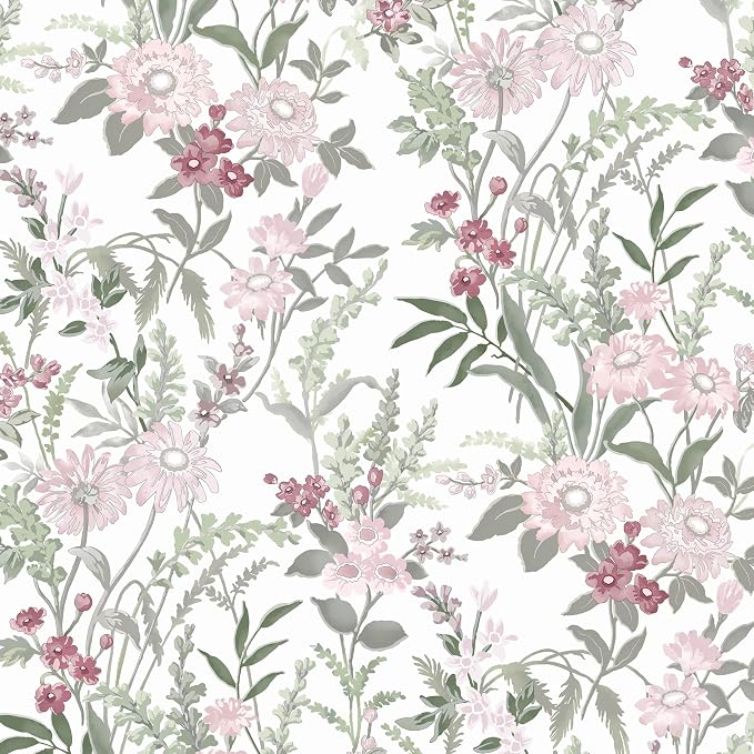 Dimoon 78.7"x17.3" Vintage Wallpaper Floral Peel and Stick Wallpaper Boho Contact Paper White Pink Green Cute Flower Removable Wall Paper Renter Friendly Kitchen Shelf Bathroom Self Adhesive Vinyl by DIYYOURMOON
