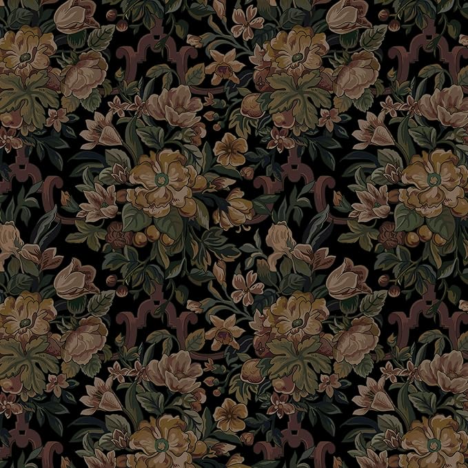 Dimoon Vintage Wallpaper Peel and Stick Archival Dark Green Floral Wallpaper 17.3"x197"Flower Leaf Retro Contact Paper for Bedroom Thicken Waterproof Self Adhesive Wall Paper Removable Vinyl Roll by DIYYOURMOON
