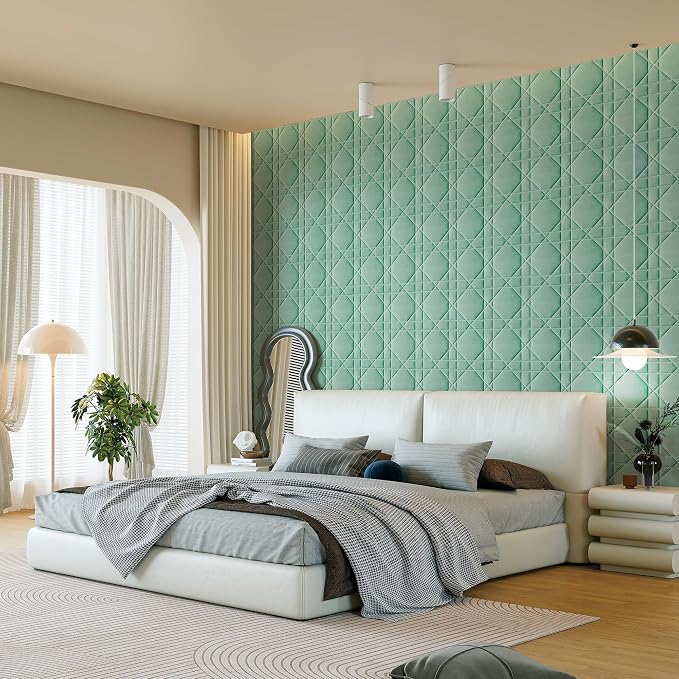 Velvet 3D wall Panels for Interior wall Decor Peel and Stick, Soundproof Geometric Textured 3D Wall Panels for Living Room, Bedroom, TV Background 17.7" x 17.7" 12pcs (Green) - Image 9