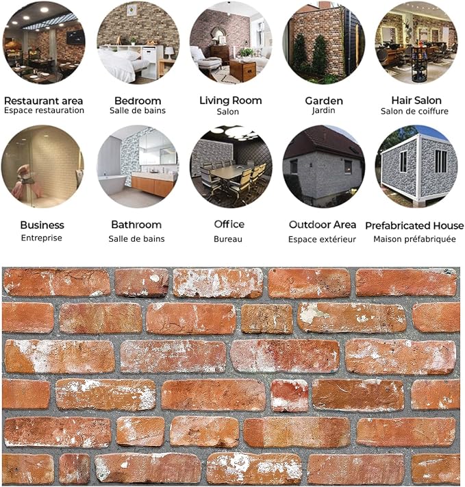 Dundee Deco 3D Wall Panels Faux Brick - Cladding, Red Orange Stone Look Wall Paneling, Styrofoam Facing for Living Room, Kitchen, Bathroom, Balcony, Bedroom, Sample, Size 10 x 10 in. - Image 6