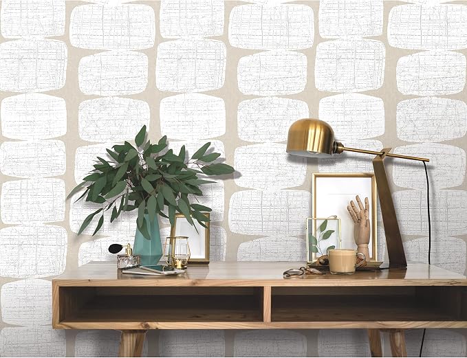 RoomMates RMK12347PL Mid-Century Beads Peel and Stick Wallpaper, Tan, White by RoomMates