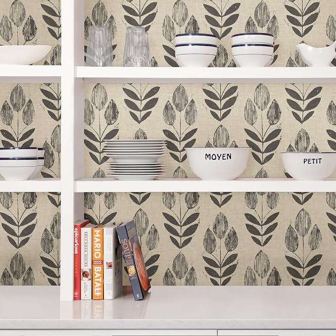 NuWallpaper Folk Tulip Peel and Stick Wallpaper, Neutral, Textured Removable Wallpaper, 20.5 in x 18 ft - Image 6