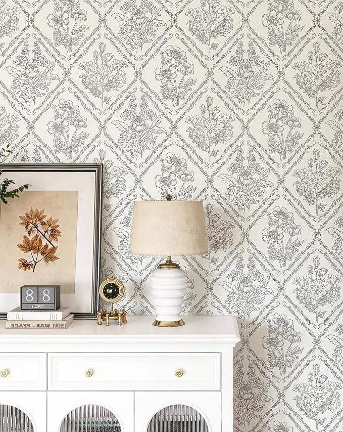 Toduso Peel and Stick Wallpaper Vintage Wall Paper Black and Cream White Contact Paper Removable Wallpaper for Kitchen Bathroom Bedroom Floral Waterproof Self Adhesive Vinyl Drawer Decor 17.3"x196.8" by Toduso