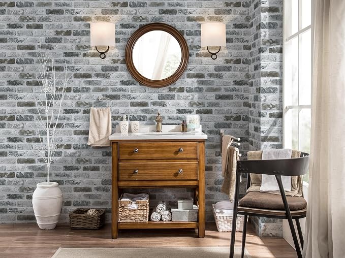 Guvana Grey Brick Wallpaper Peel and Stick Wallpaper 3D Vintage Brick Contact Paper Self Adhesive 17.3"×118" Removable Faux Brick Textured Wallpaper for Kitchen Decor Vinyl Roll | 3D Vintage Brick Contact Paper Self Adhesive Removable Faux Brick Textur... - Image 3