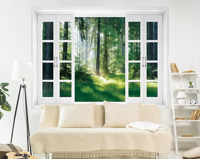 FLFK Fake Window Wall Mural - Nature Scene Forest Peel and Stick Decal, 80 x 60 inches, Set of 5 Sheets - Image 3