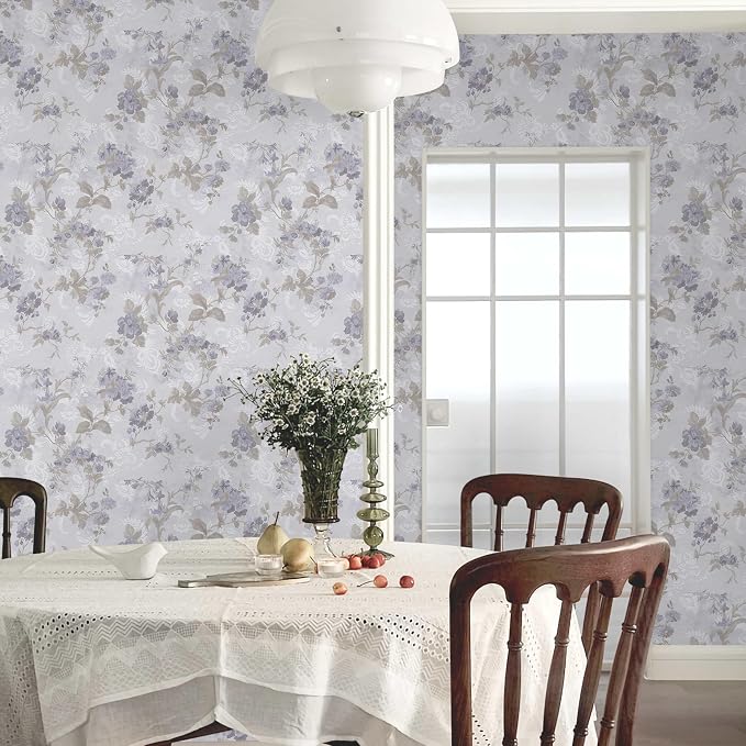 Ismoon Vintage Wallpaper Floral Peel and Stick Wallpaper 17.3in x6.56ft Gray Country Retro Flower Wall Paper Texture Removable Stick on Wall Paper for Bathroom Cabinets Countertops Self-Adhesive Vinyl - Image 7