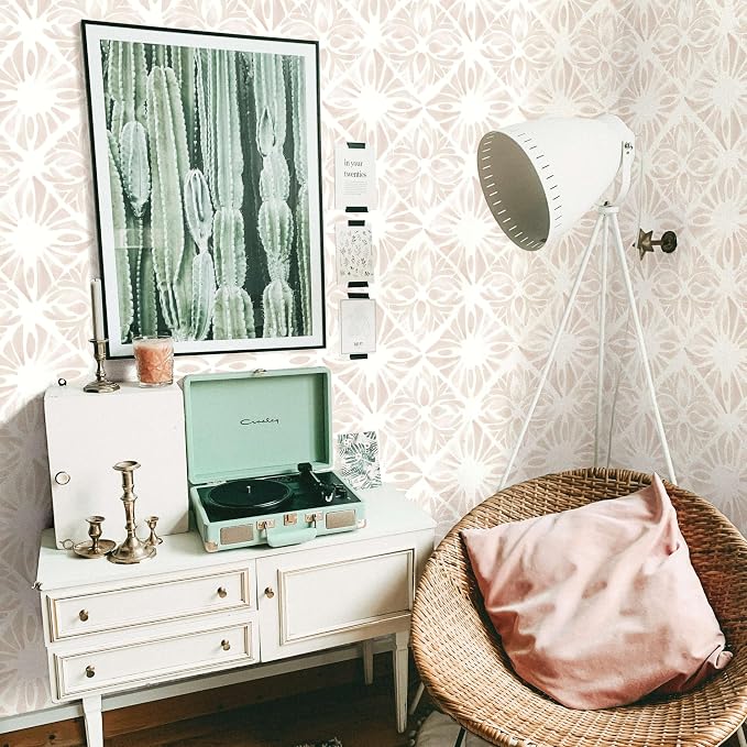 Geometric Peel and Stick Wallpaper boho78.7 x17.3 White and Pink Wallpaper White Contact Paper Removable Wall Paper for Bedroom Waterproof Removable Shelf Liner Decal Vinyl Roll - Image 4