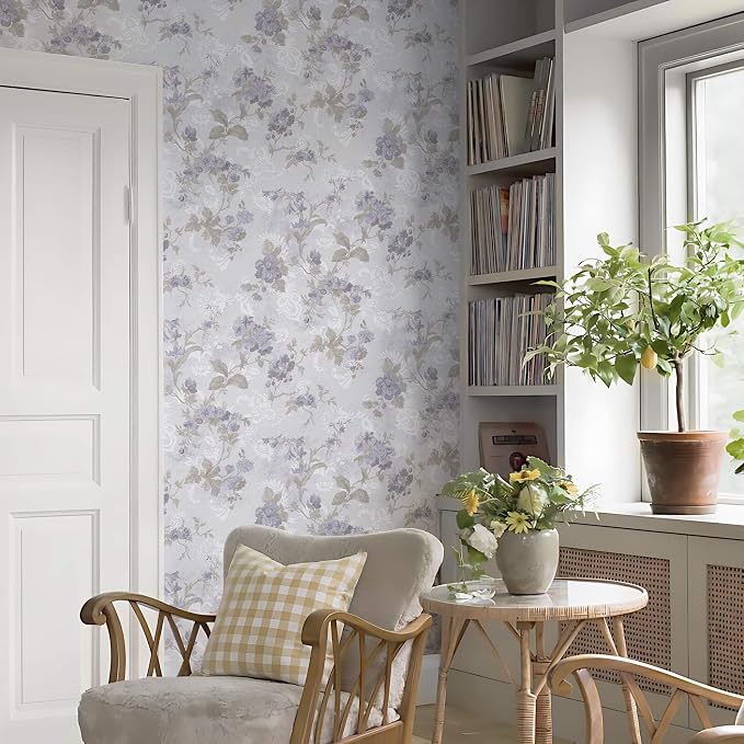 Ismoon Vintage Wallpaper Floral Peel and Stick Wallpaper 17.3in x32.8ft Gray Country Retro Flower Wall Paper Texture Removable Stick on Wall Paper for Bathroom Cabinets Countertops Self-Adhesive Vinyl - Image 7
