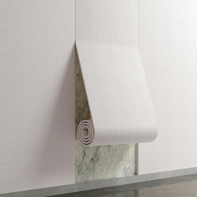 Yutianli 3D Wall Panel Peel and Stick Soundproof Foam Linen Wall White Grey 16.7"x118" Self-Adhesive Decorative Wallpaper Anti-Collision Wall Padding by Yutianli