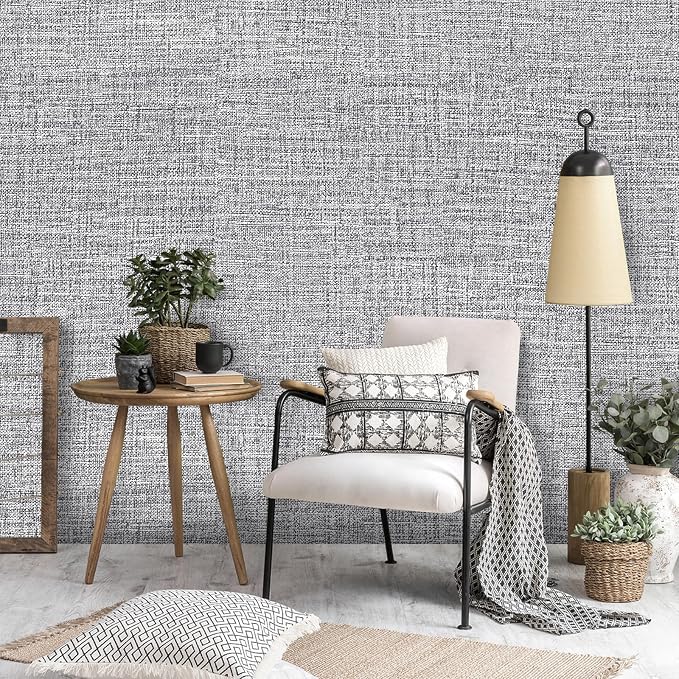 Grey Grasscloth Peel and Stick Wallpaper 17.3"x480" Faux Linen Textured Contact Paper Removable Self Adhesive Vinyl Wallpaper for Bedroom Bathroom Kitchen Cabinets - Image 5