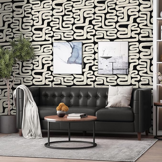 Black and Cream White Peel and Stick Wallpaper Modern Geometric Self-Adhesive Removable Contact Paper Thicken Waterproof Easy to Clean Decorative Wall Paper for Bedroom Bathroom 17.3in x 78.7in - Image 5