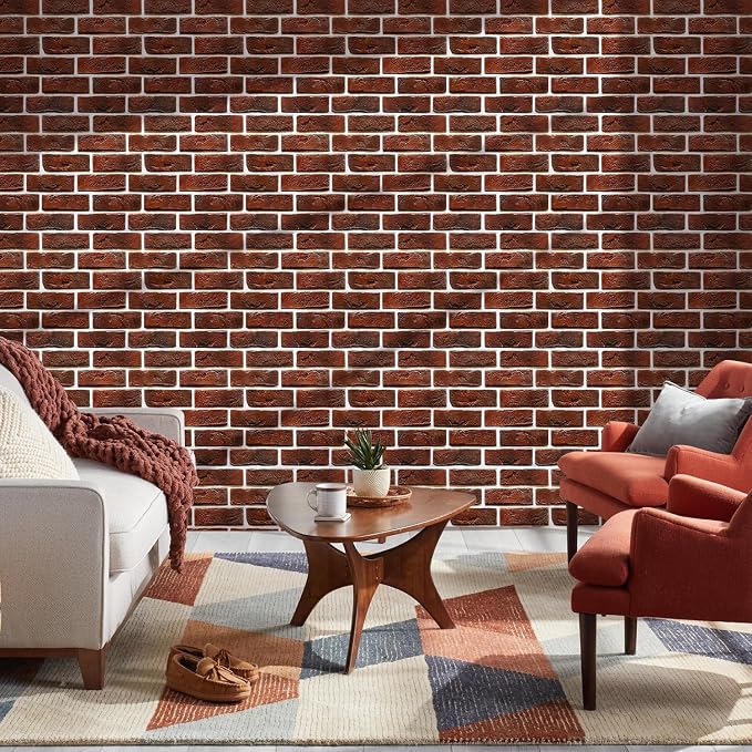 Commomy Faux Brick Wall Panels Peel and Stick Thin PVC 10 Pcs 11.8" x 11.8" | Small Size Thin PVC Quick Wall Covering Home Decor for Kitchen,Fireplace,Home Office (Covers 9.7 sq.ft) - Image 9
