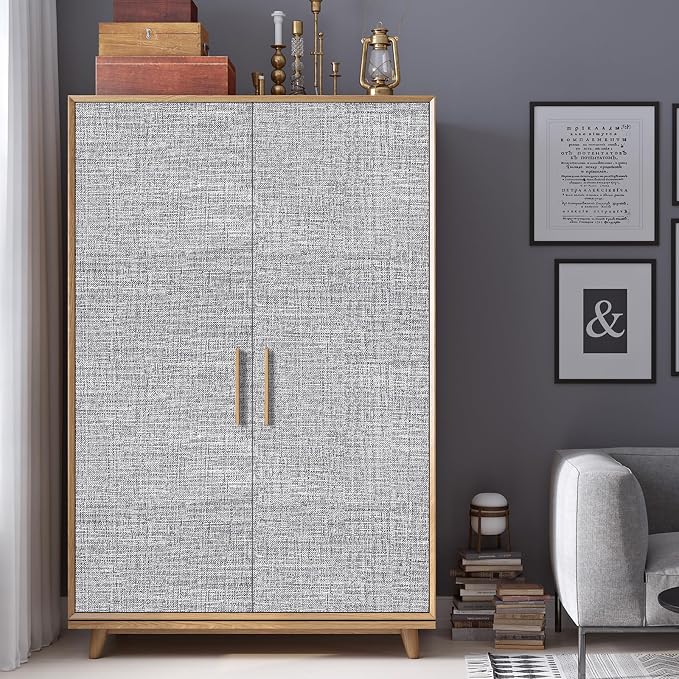 Grey Grasscloth Peel and Stick Wallpaper 17.3"x480" Faux Linen Textured Contact Paper Removable Self Adhesive Vinyl Wallpaper for Bedroom Bathroom Kitchen Cabinets - Image 9