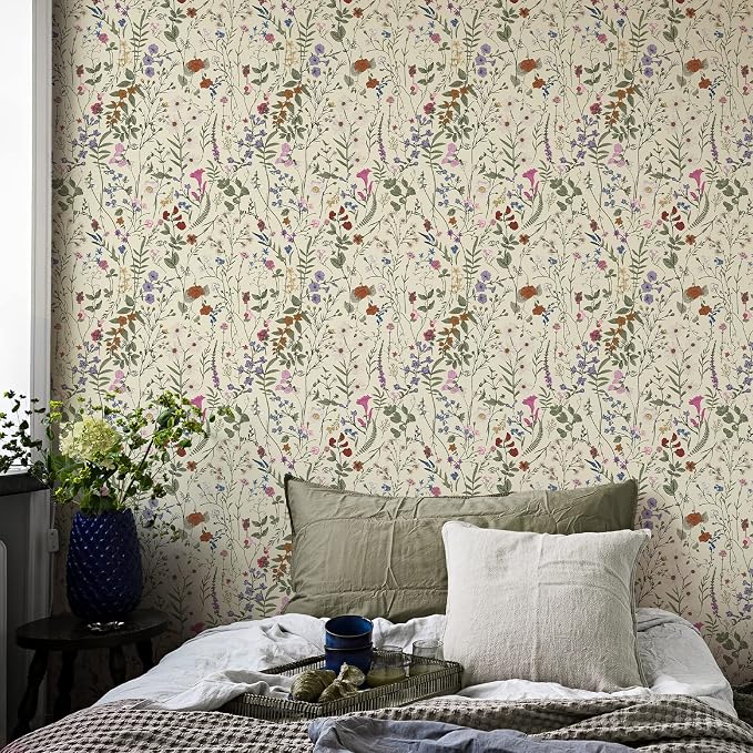 JiffDiff Floral Wallpaper Peel and Stick- 1181" x 17.3" Farm Floral Wall Paper, Wildwood Daisy Self Adhesive Stick On Wallpaper Removable Contact Paper - Image 2