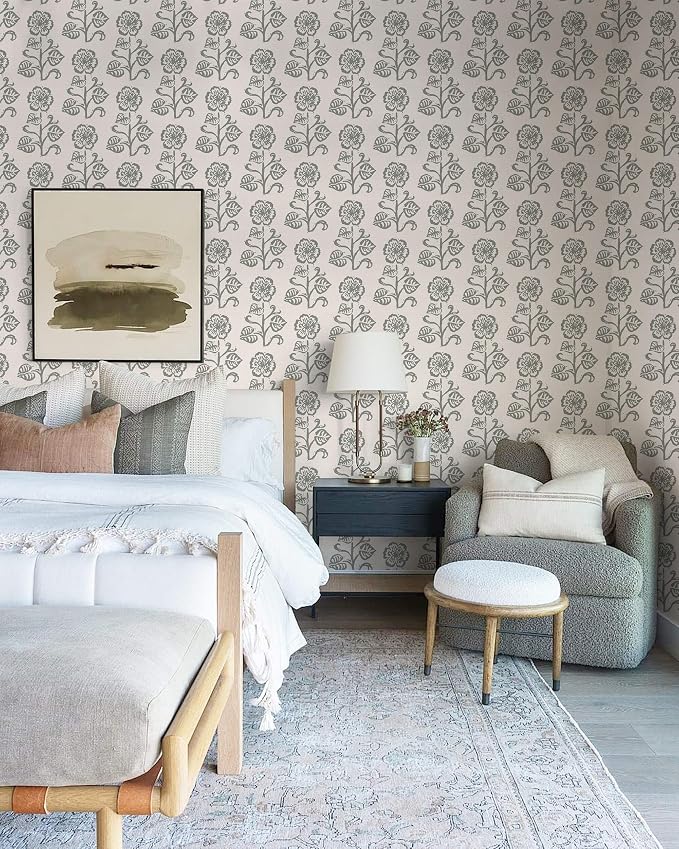 Dimoon Vintage Peel and Stick Wallpaper Beige Taupe Floral Contact Paper 17.3''x197'' Retro Cottage Wallpaper Boho Removable Renter Friendly Embossed Wall Paper for Bathroom Bedroom Decor Vinyl - Image 3