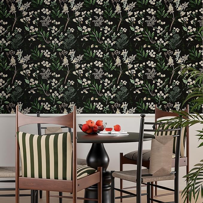 Laatse Vintage Dark Green Floral Leaf Peel and Stick Wallpaper 17.5"x393" | Self Adhesive/Removable/Waterproof/Thick Vinyl Contact Paper for Bathroom Bedroom Shelf Cabinet Drawer,Prepasted,Easy Peel - Image 3