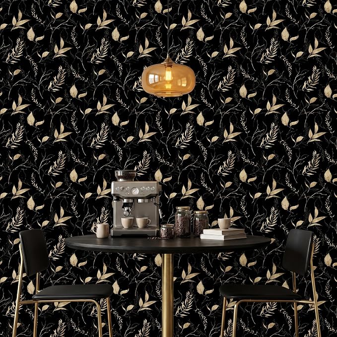 Dark Black and Gold Leaf Peel and Stick Wallpaper 17.7" x 70.8" | Self-adhesive removable waterproof leaf design for bedroom accent walls and renter friendly spaces - Image 8