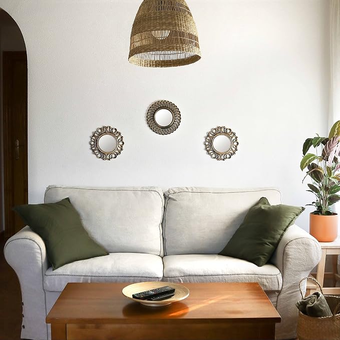 BONNYCO Wall Mirrors Pack of 3, Round Gold Mirrors for Home Decor Bedroom and Living Room. Espejos Decorativos de Pared Sala Dormitorio, Circle Wall Decor Minimalist Vintage Chic. Gifts for Women Mums - Image 5
