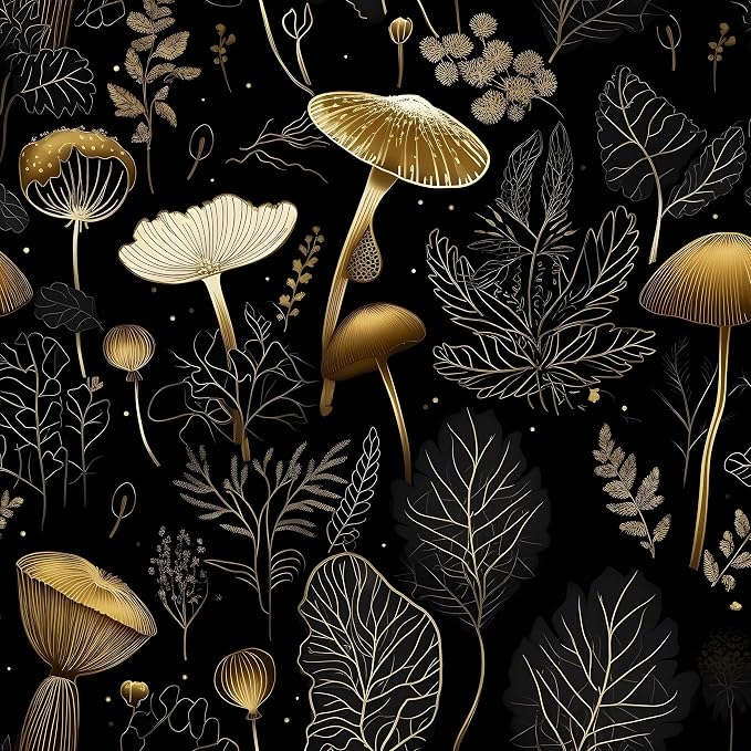 Laatse Dark Mushroom Wallpaper Peel and Stick 17.5" x 393",Black Gold | Self Adhesive/Removable/Waterproof/Thick Vinyl Contact Paper for Bathroom Bedroom Shelf Cabinet Drawer,Prepasted,Easy Peel by Laatse