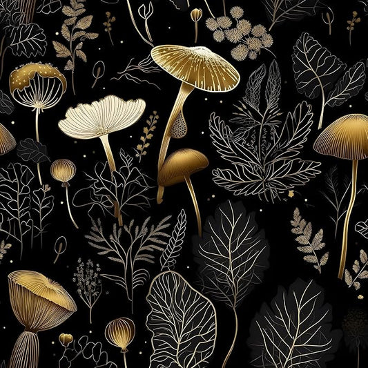 Laatse Dark Mushroom Wallpaper Peel and Stick 17.5" x 393",Black Gold | Self Adhesive/Removable/Waterproof/Thick Vinyl Contact Paper for Bathroom Bedroom Shelf Cabinet Drawer,Prepasted,Easy Peel by Laatse