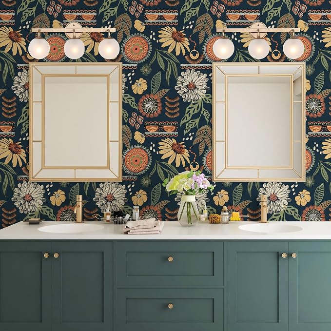 Simon&Siff Boho Sun Floral Retro Peel and Stick Wallpaper 17.3" x 80" | Removable Waterproof Self Adhesive Contact Paper Renter Friendly for Cabinets, Furniture, Bedroom, Bathroom, DIY Decor - Image 4