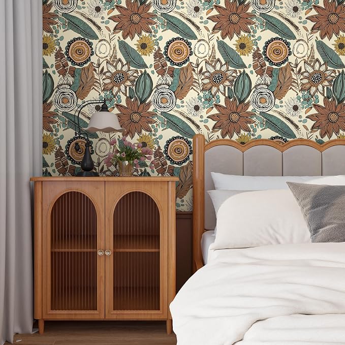 Laatse Boho Wallpaper Peel and Stick 17.5"x393",Beige Brown Contact Paper | Self Adhesive/Removable/Waterproof/Thick Vinyl Wall Paper for Bathroom Bedroom Shelf Cabinet Drawer,Prepasted,Easy Peel - Image 6