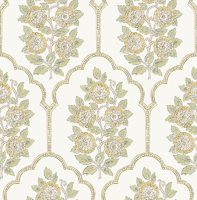 NuWallpaper x Society Social Floral Bazaar Ochre Peel and Stick Wallpaper, Removable Wallpaper, 20.5 in x 18 ft by NuWallpaper