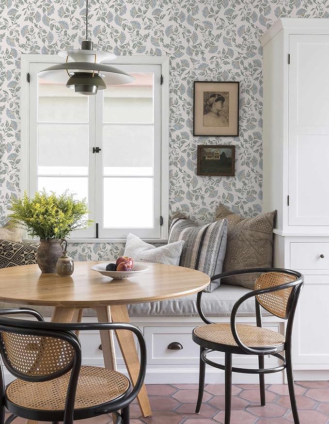 Floral Peel and Stick Wallpaper Blue Contact Paper Morden Cottage 394×17.3" | Grandma Chic Cute Wallpaper Small Flower Renter Friendly Removable Boho White Wall Paper for Bathroom Bedroom Vinyl - Image 3