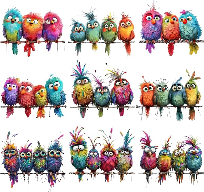 9Pcs Funny Colorful Birds Vinyl Decals on Branch Wall Easy Peel and Stick Watercolor Patterns Cute Birds Vinyl Wall Stickers for Women Students Girl Boys Room Wide Applications Decor by Unknown