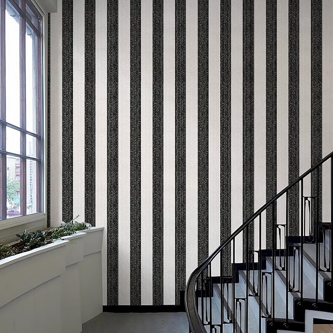 Black Stripe Peel and Stick Wallpaper 15.7" x 472" | Black and White Striped Boho Self-Adhesive Contact Paper Removable Waterproof Wallpaper for Bedroom,Cabinets,Drawer Liners - Image 9