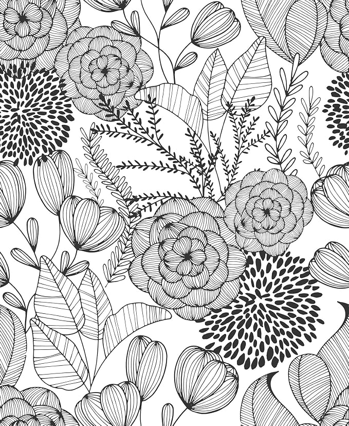 NuWallpaper Secret Garden Peel and Stick Wallpaper, Black, Removable Wallpaper, 20.5 in x 18 ft by NuWallpaper