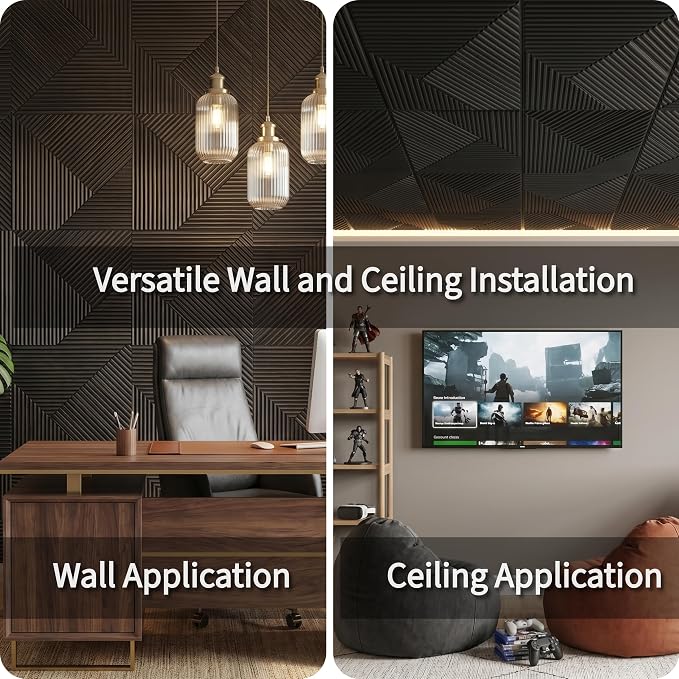 3D Wall Panels for Interior Wall Decor, PVC, Matte Black | 19.7x19.7 Inch, 12 Pack 32 Sq Ft, Waterproof, Decorative Textured Tile, Paintable, Fire Resistant, Lightweight Modern Accent - Image 16