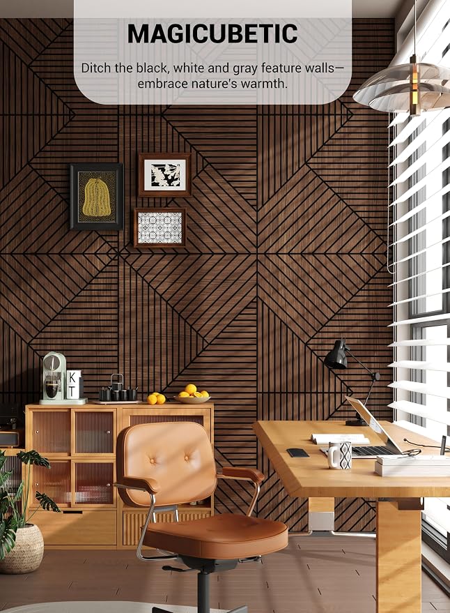 6Pcs Peel and Stick Wood Panels Decor Acoustic Wall Panels | 0.4" Thick, Polyester Fiber Core with Wood Veneer, Easy to Cut and Install,covers 46 sq.ft - Image 7