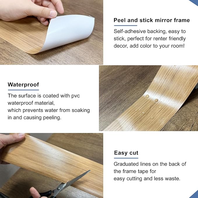 TIANLDD 27 FT Wood Grain Wallpaper Border, Removable Waterproof Mirror Border Peel and Stick,Bathroom Mirror Frame Border.(Natural Oak) - Image 4