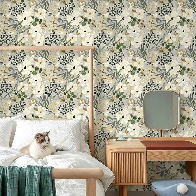 Toduso Floral Peel and Stick Wallpaper Boho Wallpaper Removable Wall Paper Vintage Botanical Contact Paper Waterproof for Bedroom Bathroom Living Room Decor Self-Adhesive Vinyl 17.3''x196.8'' - Image 7