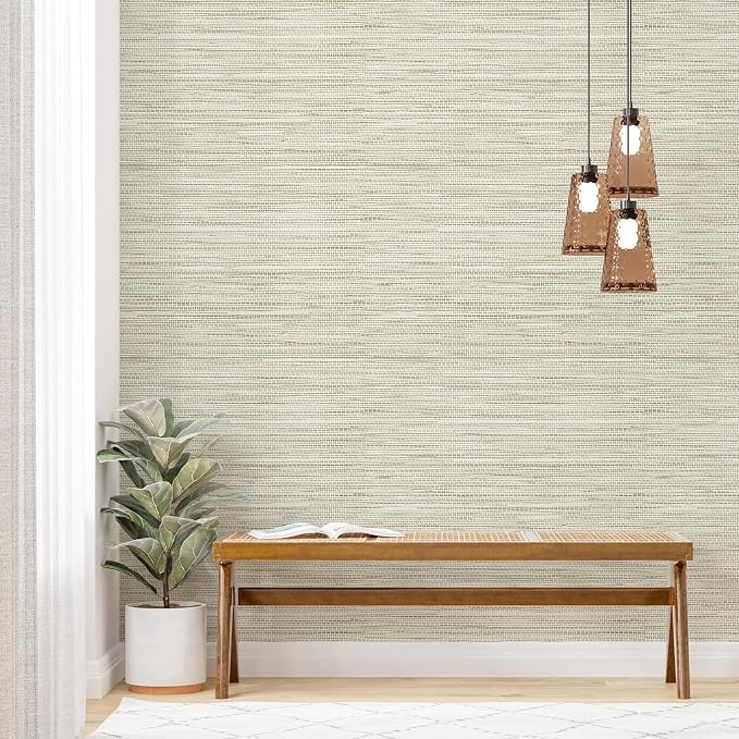 Simon&Siff Cream Textured Grasscloth Peel and Stick Wallpaper 17.7"x394" Neutral Faux Grassweave Wallpaper Waterproof Self Adhesive Removable Wallpaper Mural for Home Decor Bedroom Kitchen Cabinet - Image 4