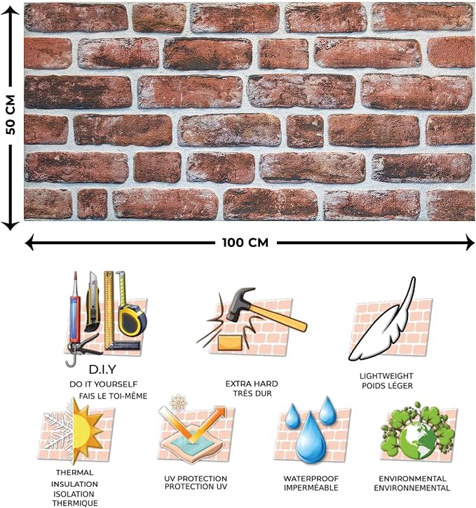 Dundee Deco 3D Wall Panels Faux Brick - Cladding, Mahogany Stone Look Wall Paneling, Styrofoam Facing for Living Room, Kitchen, Bathroom, Balcony, Bedroom, Sample, Size 10 x 10 in. - Image 6