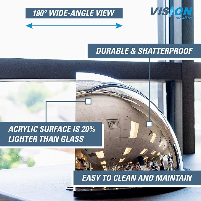 26” Acrylic Bubble Half Dome Convex Mirror, Round Indoor Security Mirror for Driveway Safety Spots, Outdoor Warehouse Side View, Circular Wall Mirror for Office Use - Vision Metalizers (DPB2612) - Image 5