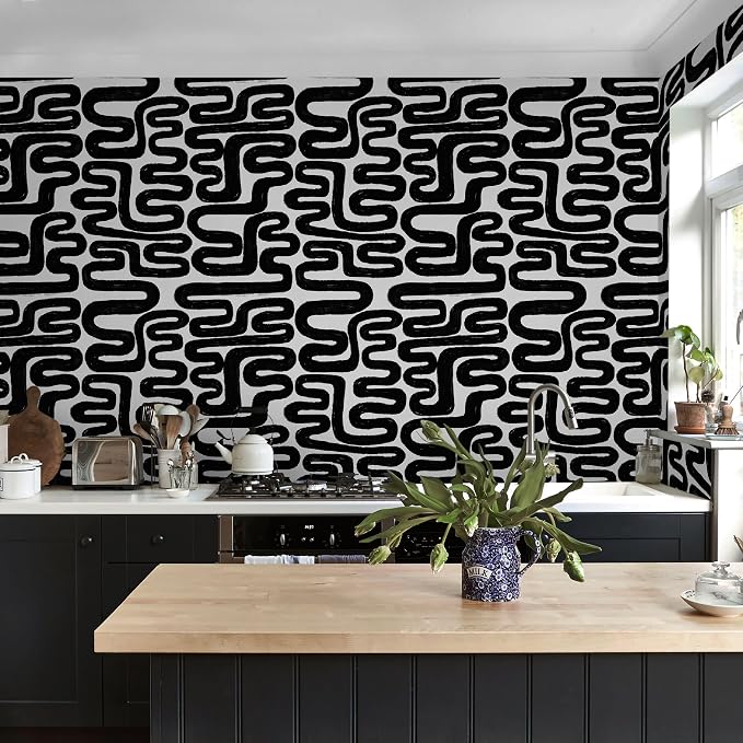Peel and Stick Wallpaper Black and White Wall Paper Modern Geometric Self-Adhesive Removable Contact Paper Thicken Waterproof Easy to Clean Decorative for Bedroom Bathroom Film 17.3in x 78.7in - Image 6