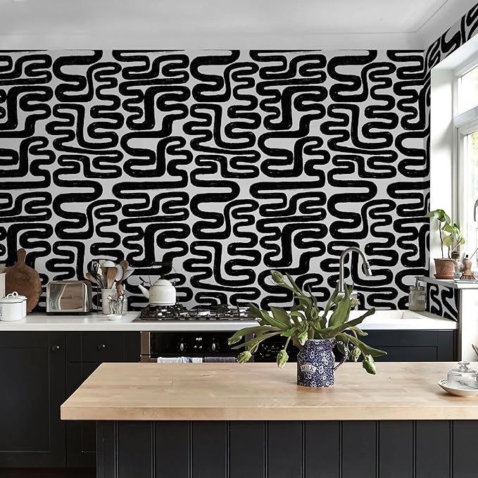 Peel and Stick Wallpaper Black and White Wall Paper Modern Geometric Self-Adhesive Removable Contact Paper Thicken Waterproof Easy to Clean Decorative for Bedroom Bathroom Film 17.3in x 197in - Image 6
