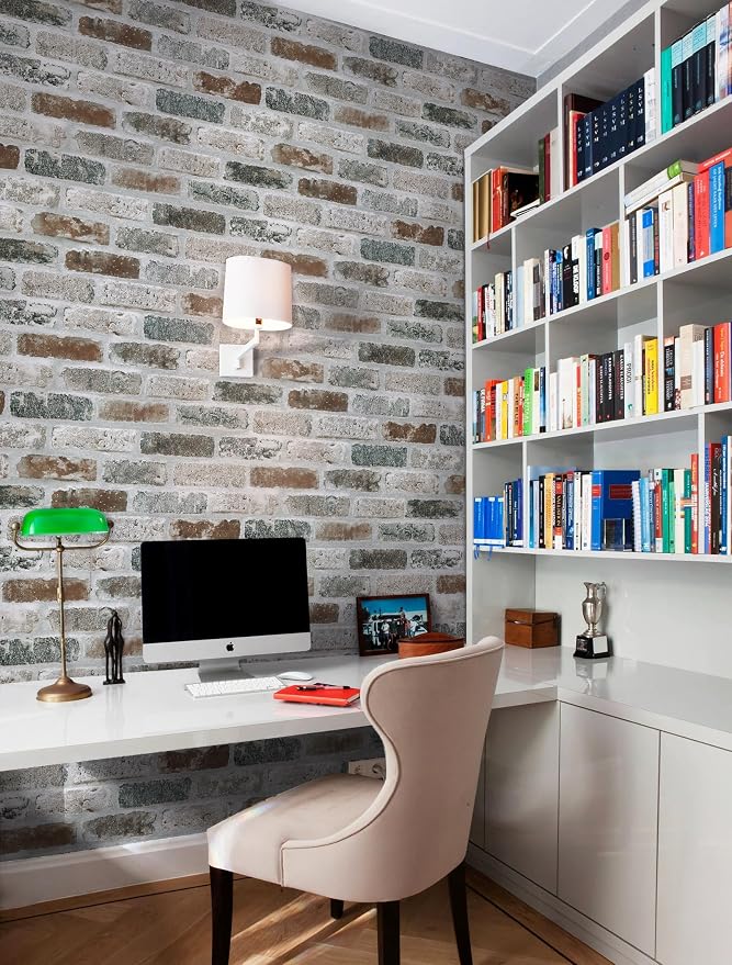 Guvana 17.3"×787" Brick Peel and Stick Wallpaper Brick Contact Paper | Red/Blue/Grey Self Adhesive Wallpaper 3D Brick Texture Contact Paper Vintage Removable Wall Paper for Livingroom Decor - Image 3