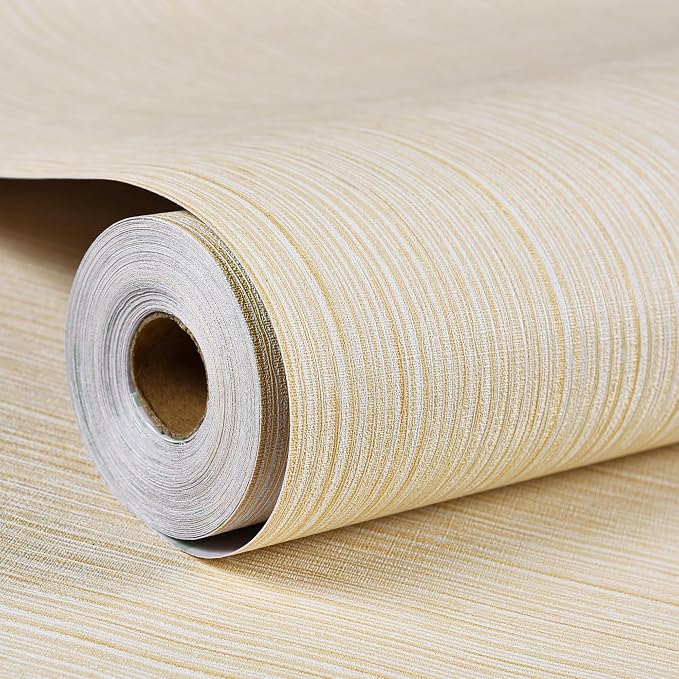 Haimin Grasscloth Wallpaper Textured 24in X 393in Fabric Contact Paper Textured Linen Wall Paper Peel and Stick Self-Adhesive Thick Vinyl Embossed Wallpaper (Yellow) by HaiminHomeDecorWallpaper