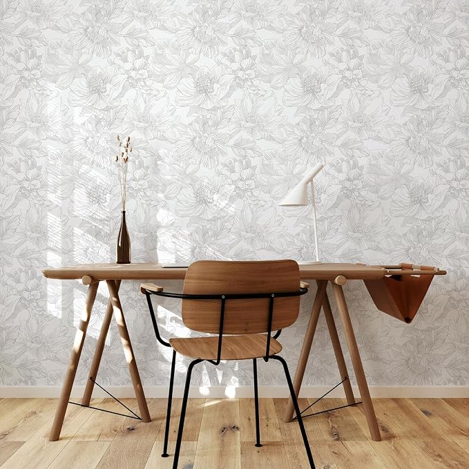 Ismoon Large Floral Peel and Stick Wallpaper Boho White/Grey Contact Paper 17.3inx16.3ft Removable Self Adhesive Bedroom Cabinet Mural Wall Decor Vinyl Roll - Image 3