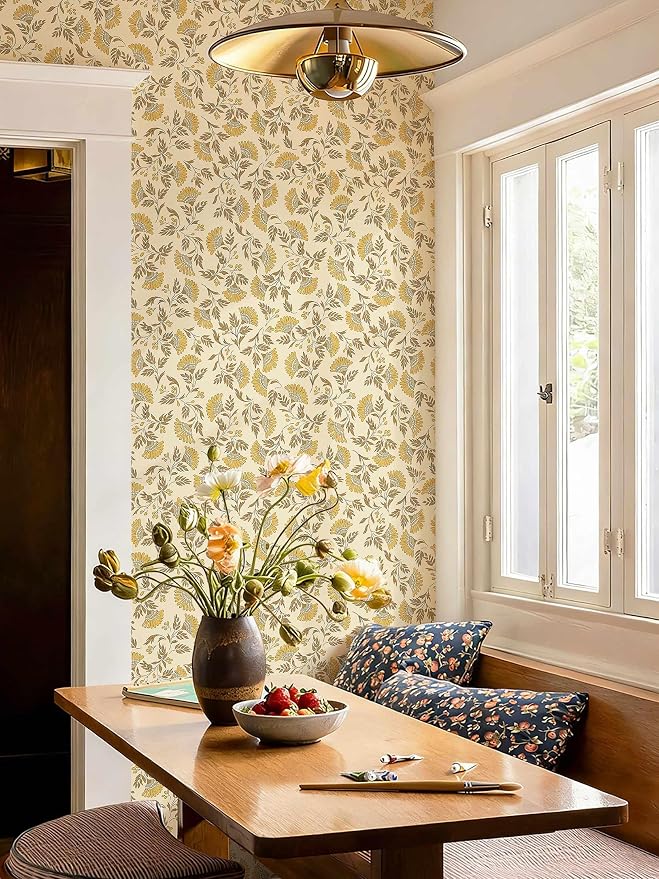 Dimoon Vintage Peel and Stick Wallpaper Floral Contact Paper Farmhouse 78.7×17.3" | Grandma Chic Cute Yellow Flower Wallpaper Renter Friendly Removable Wall Paper for Bathroom Kitchen Vinyl - Image 2