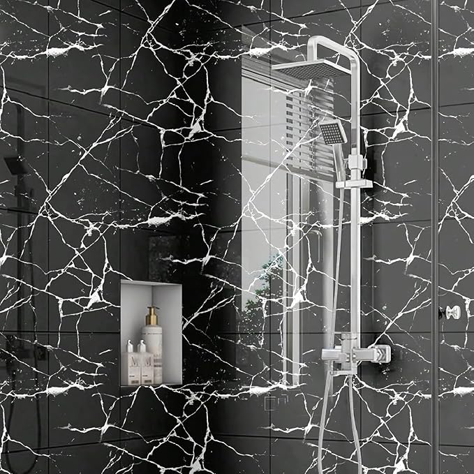 20pcs Black & White Marble Peel and Stick Shower Wall Panels | 11.8"x11.8",Total 19.4 Sq.Ft. Waterproof,Backsplash Tile,Stick on Wall,for Bathroom,Bedroom,Kitchen,Entryway - Image 9