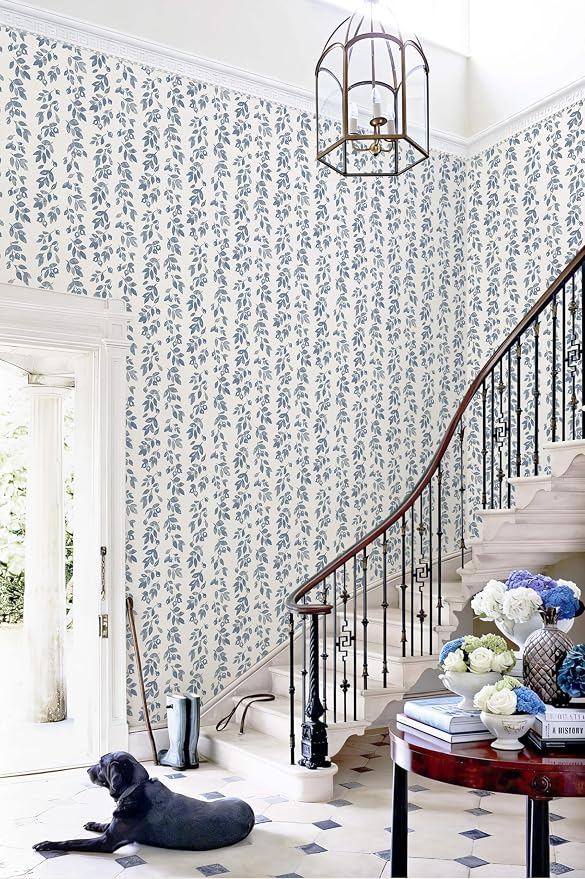 Heroad 17.3''x196'' Blue Wallpaper Vintage Peel and Stick Wallpaper Leaf Contact Paper Cottage Core Wall Paper Self Adhesive Removable Wallpaper for Bathroom Bedroom Kitchen Watercolor Decor Vinyl - Image 9