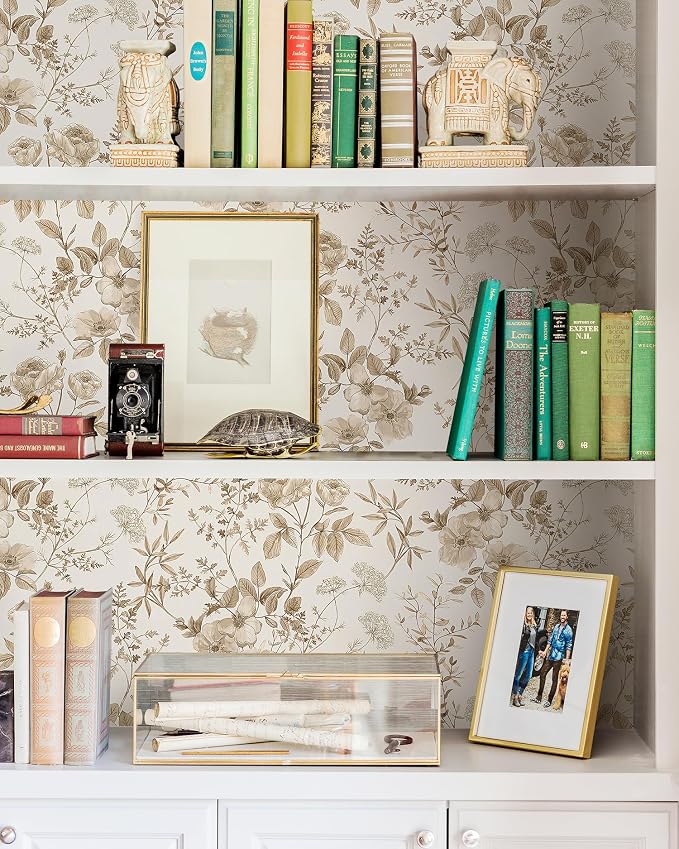Erfoni Boho Floral Peel and Stick Wallpaper Beige Flower Leaf Contact Paper | 16.9" x118" Self Adhesive Removable Wallpaper Boho Botanical Wallpaper for Bedroom Cabinets Decor Vinyl Roll Waterproof - Image 3