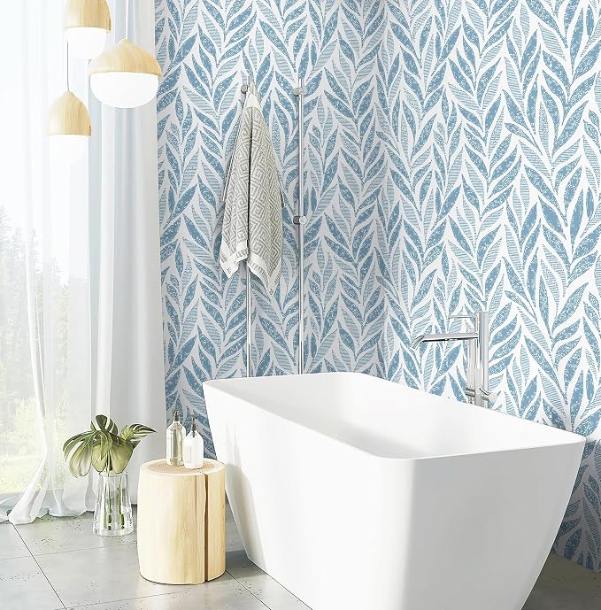 Safiyya Peel and Stick Wallpaper Boho Contact Paper Peel and Stick Modern Bathroom Wall Paper for Bedroom Blue and White Wallpaper Self Adhesive Removable Vinyl Roll 118"x17.3" - Image 6