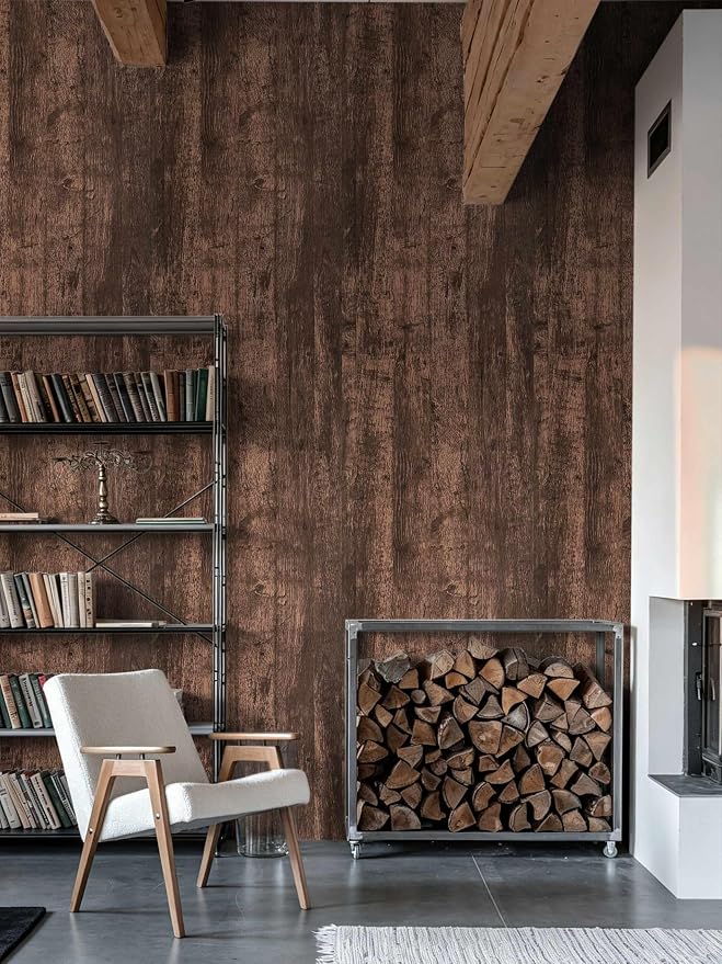 Dimoon315''x17.7" Wood Peel and Stick Wallpaper Removable Dark Brown Thicken Waterproof Wood Wallpaper Brown Wood Contact Paper Wood Plank Grain Rustic Self Adhesive Vintage Texture Cabinet Vinyl Roll - Image 4