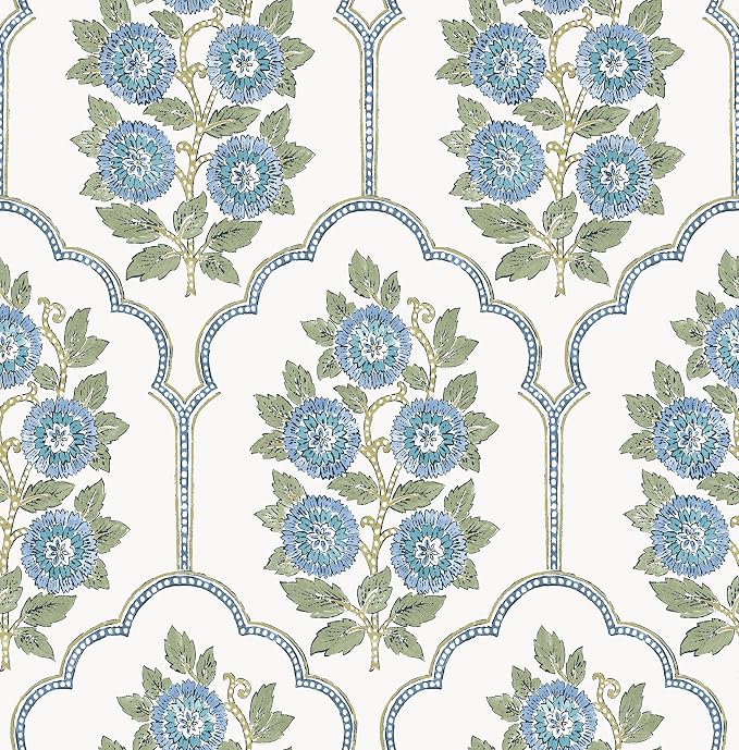 NuWallpaper x Society Social Floral Bazaar Green and Blue Peel and Stick Wallpaper, SSS6316 by NuWallpaper